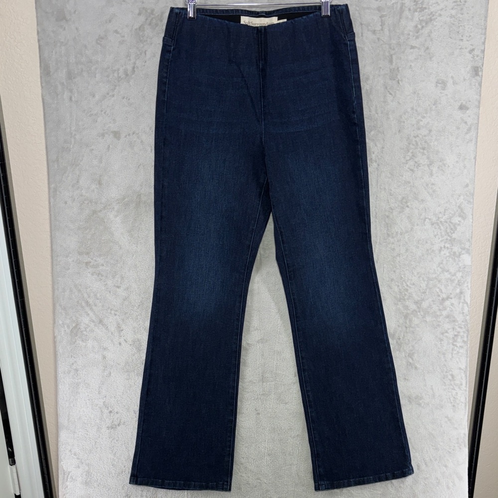 Soft Surroundings Dark Blue Pull On Stretchy Wide Leg Jeans Size M